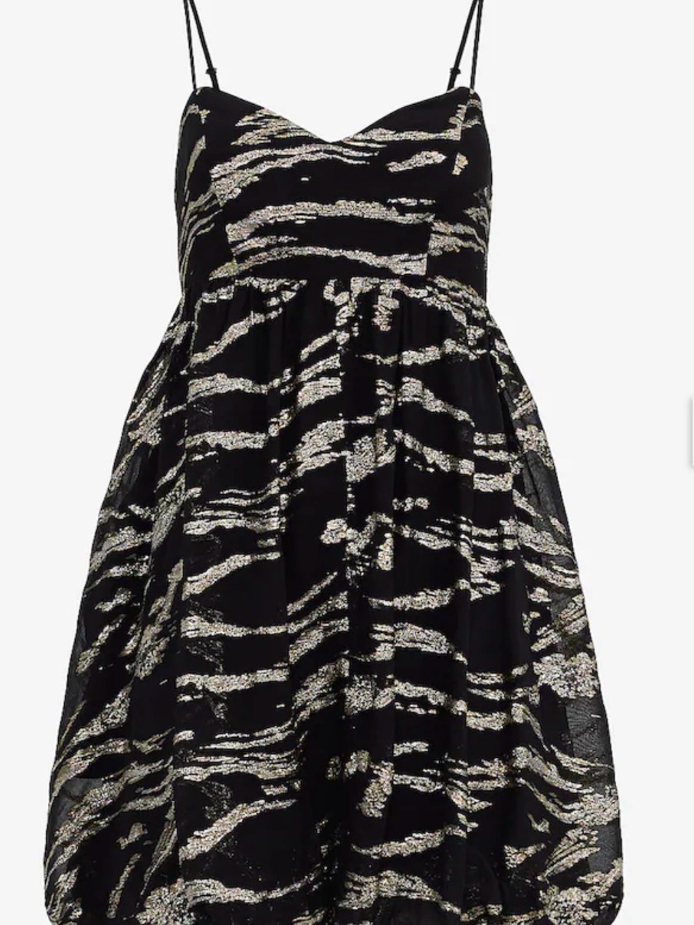 Metallic Gold sweetheart neckline spaghetti strap bubble mini dress